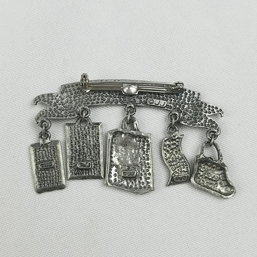 Vtg JJ Jonette‎ pin brooch pewter dangle charms